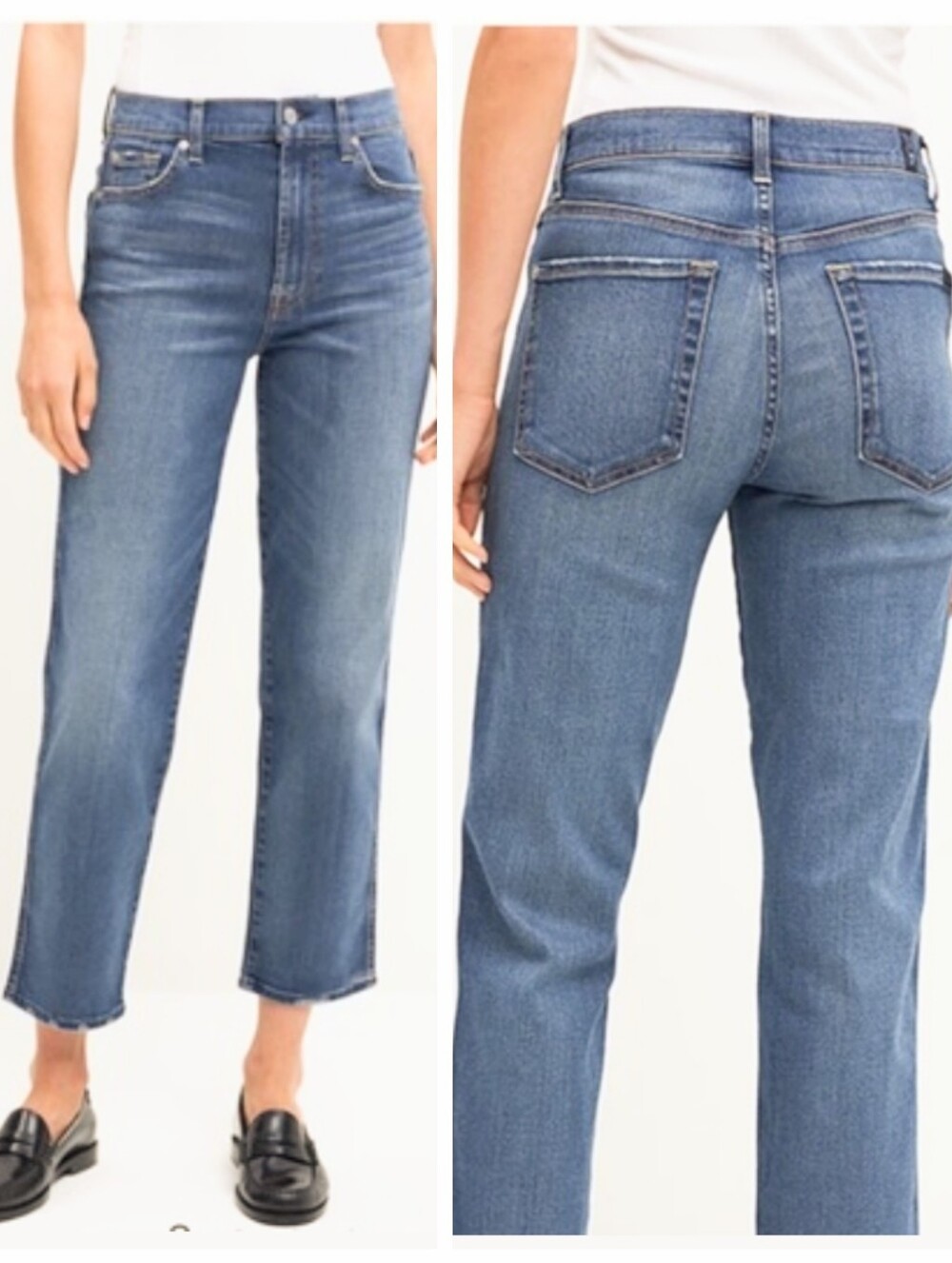 7 For All Mankind High Waist Cropped Straight Leg Jeans Women's 29 Boho Coastal